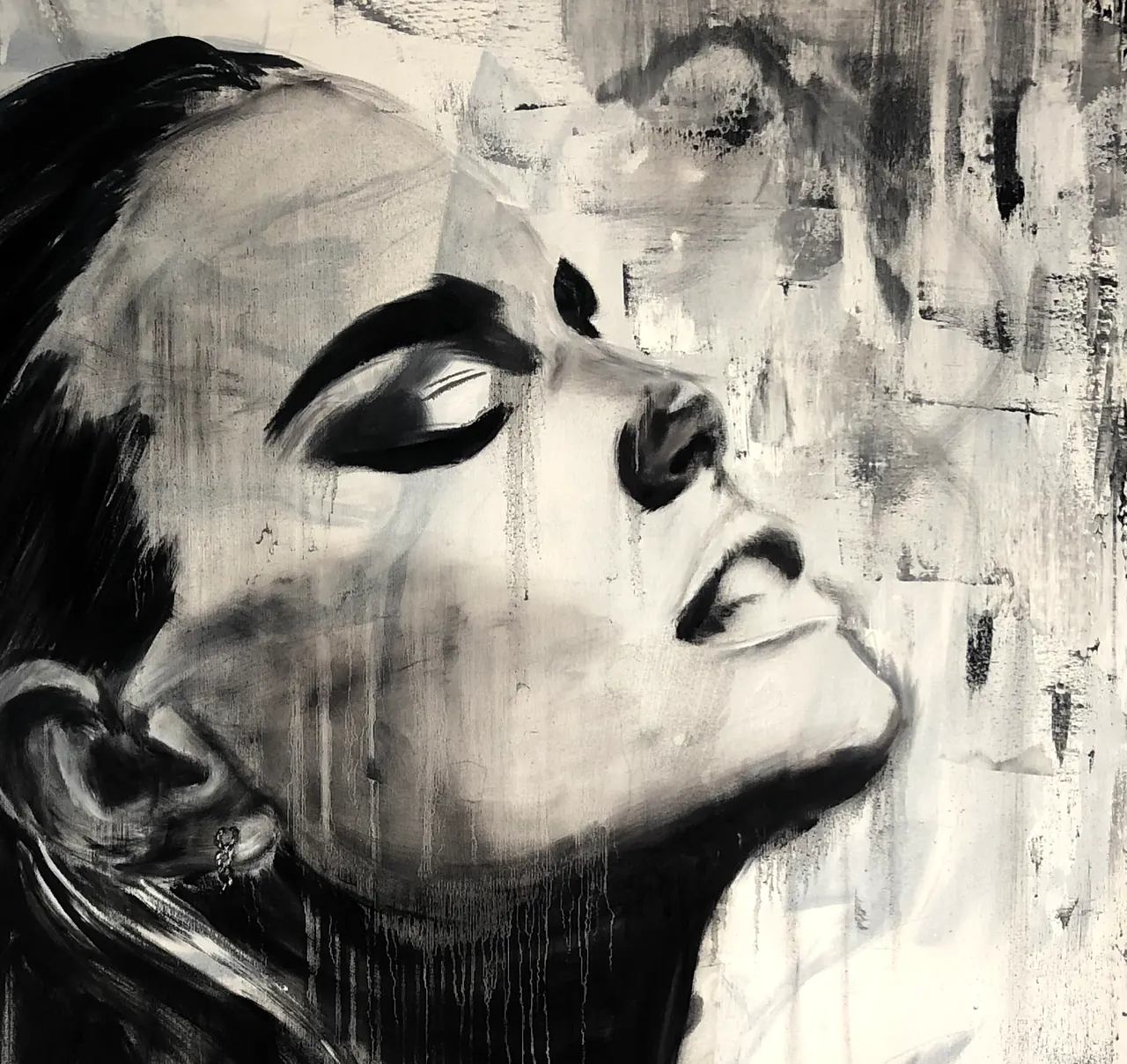 detalhe de pintura, rosto voltado para cima